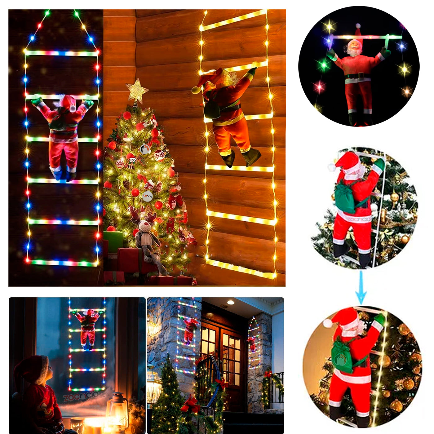 PAPA NOEL ESCALERA LED + LUCES MULTICOLOR LED ¡EL SHOW NAVIDEÑO QUE TODOS ENVIDIARÁN!