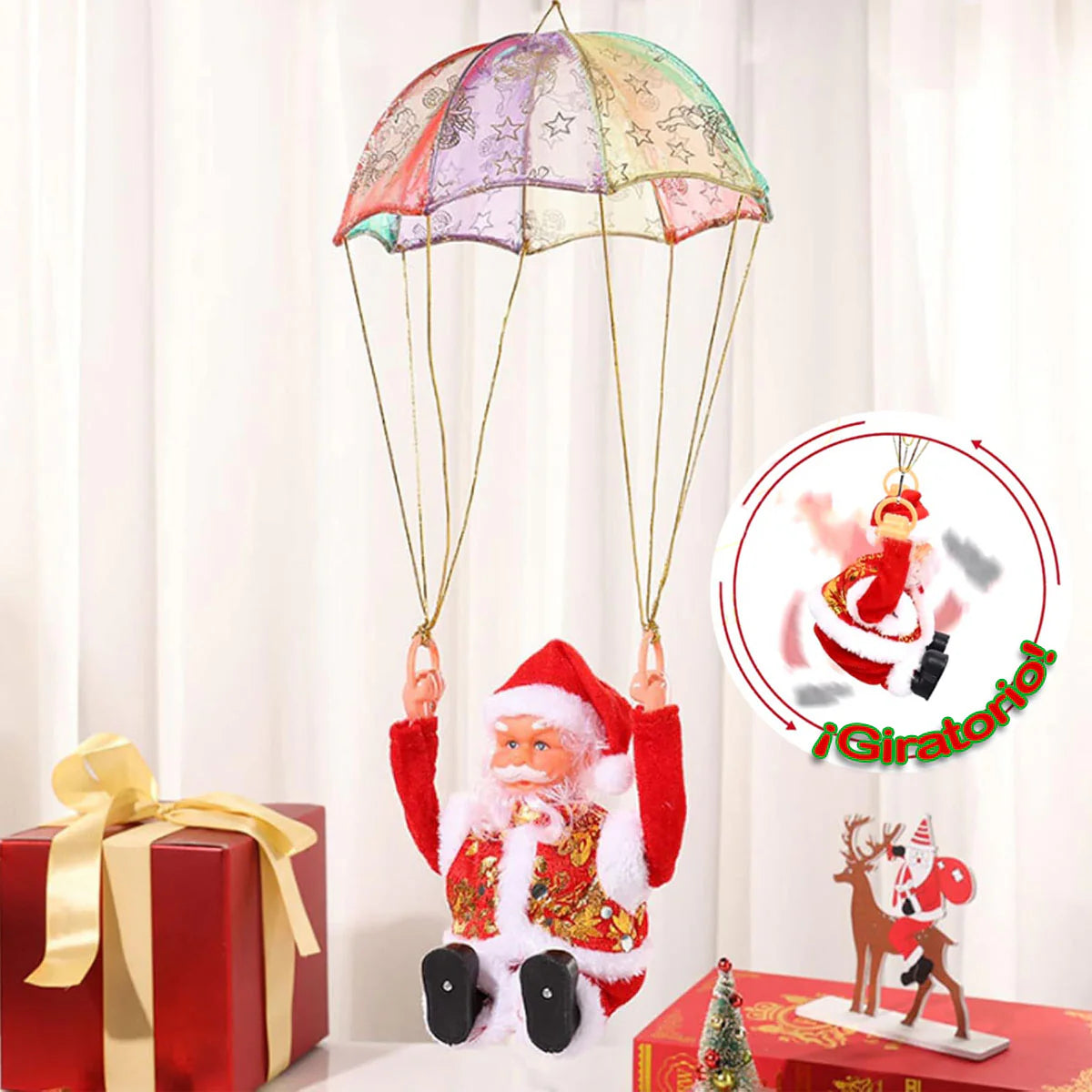PAPA NOEL PARACAÍDAS EN MOVIMIENTO | VUELO REALISTA + LUCES LED