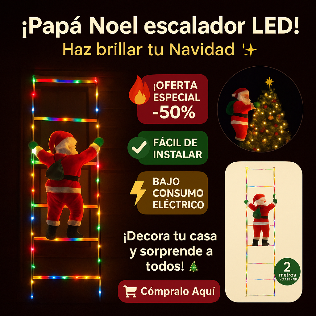 PAPA NOEL ESCALERA LED + LUCES MULTICOLOR LED ¡EL SHOW NAVIDEÑO QUE TODOS ENVIDIARÁN!