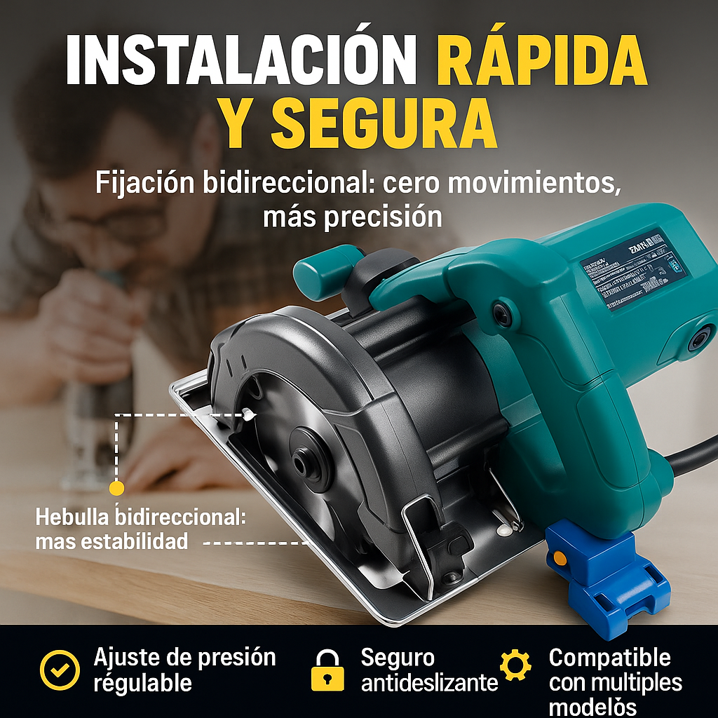 GUÍA DE CORTE UNIVERSAL AJUSTABLE + SISTEMA ANTIERRORES Y TOPES DE SEGURIDAD