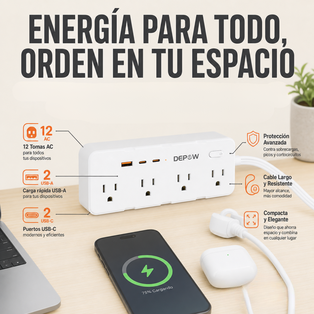 MULTITOMA 5 METROS 12 EN 1 CON PROTECCIÓN DE VOLTAJE