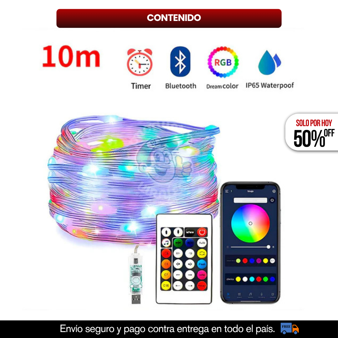 LUZ NAVIDEÑA LED INTELIGENTE BLUETOOTH 10 METROS