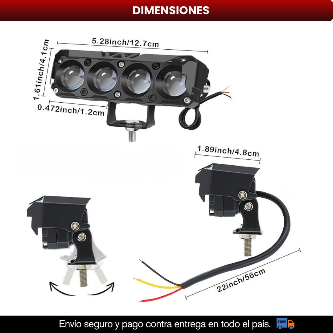 PAR EXPLORADORAS 4 LUPAS | 120W POTENCIA REAL + RESISTENCIA IP67