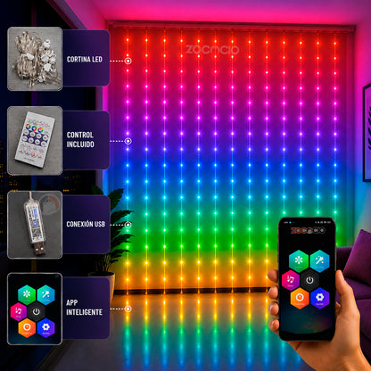 CORTINA LED NAVIDEÑA INTELIGENTE 3X2 METROS