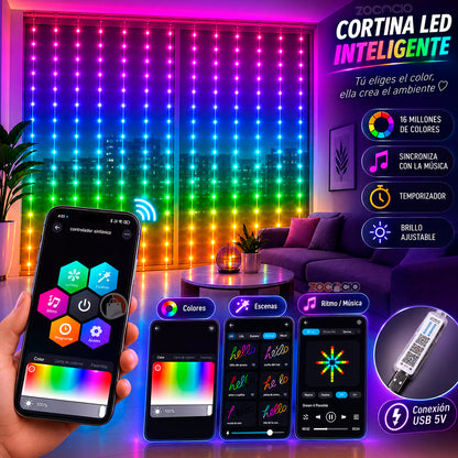 CORTINA LED NAVIDEÑA INTELIGENTE 3X2 METROS
