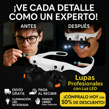 ⏳ ¡ÚLTIMAS UNIDADES!  GAFAS LUPA LED PROFESIONALES + GUIA DE DETALLADO GRATIS