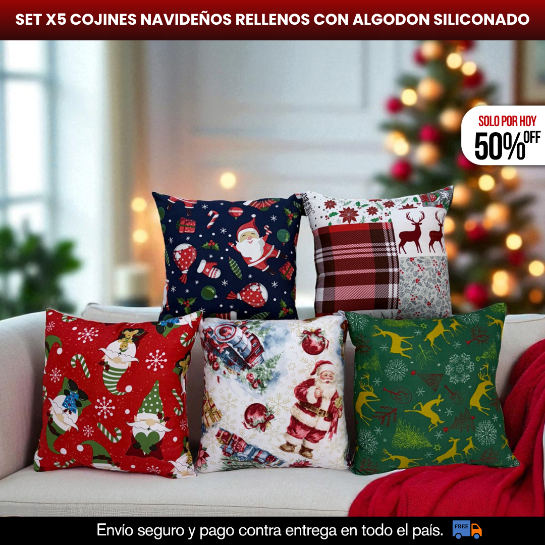 SET X5 COJINES NAVIDEÑOS RELLENOS