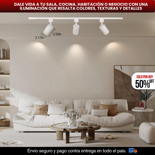 LAMPARA RIEL 3 SPOTS + BOMBILLOS GBU GRATIS