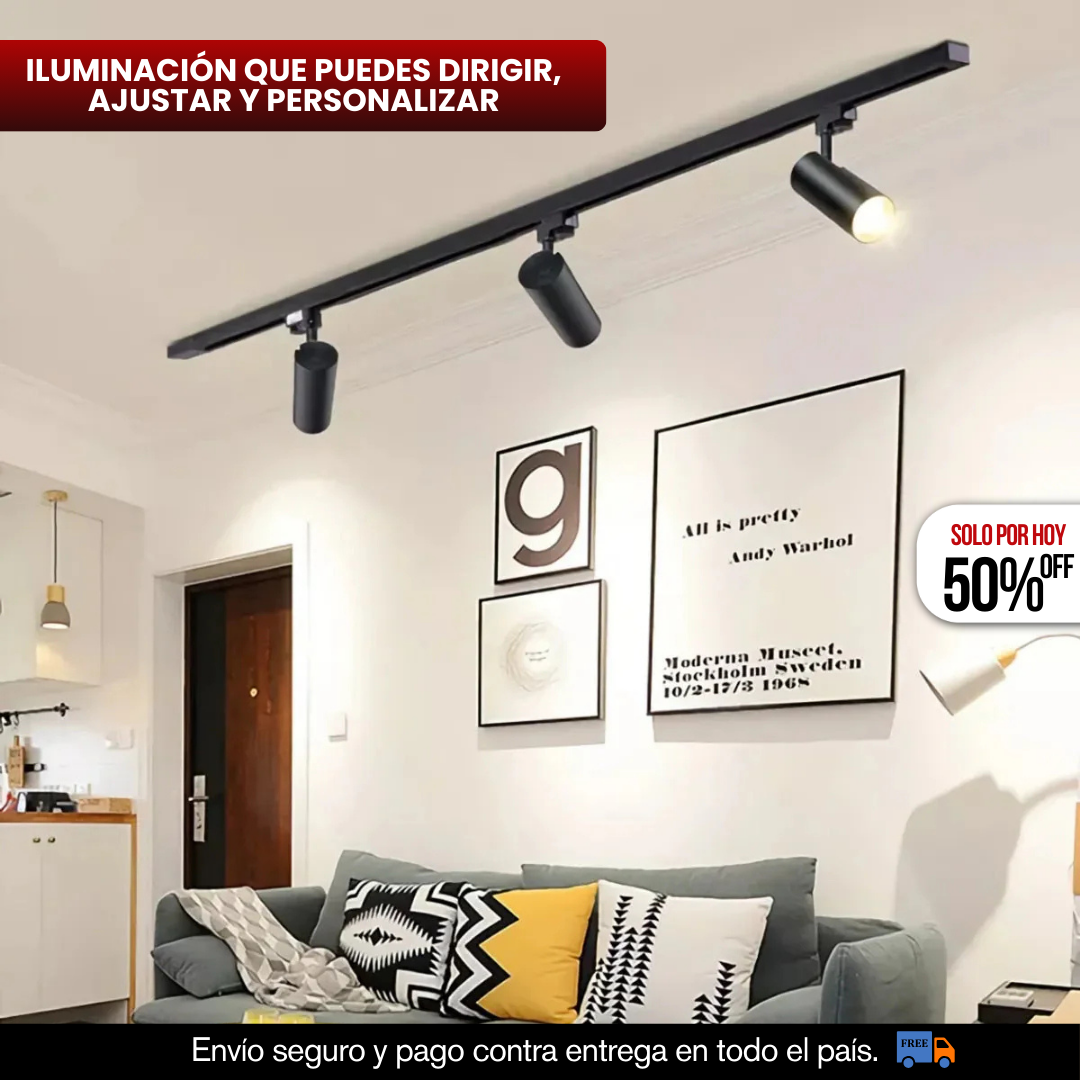 LAMPARA RIEL 3 SPOTS + BOMBILLOS GBU GRATIS