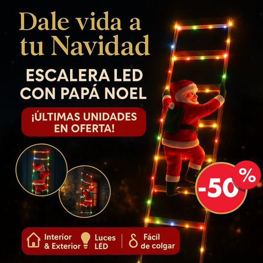 PAPA NOEL ESCALERA LED + LUCES MULTICOLOR LED ¡EL SHOW NAVIDEÑO QUE TODOS ENVIDIARÁN!
