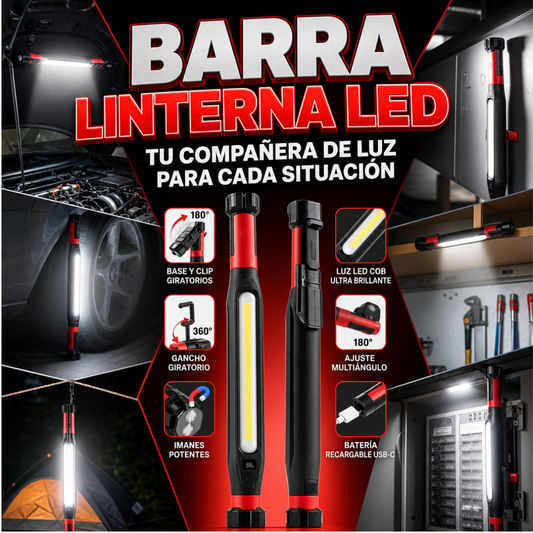 BARRA LINTERNA LED MAGNETICA RECARGABLE 360° GRADOS