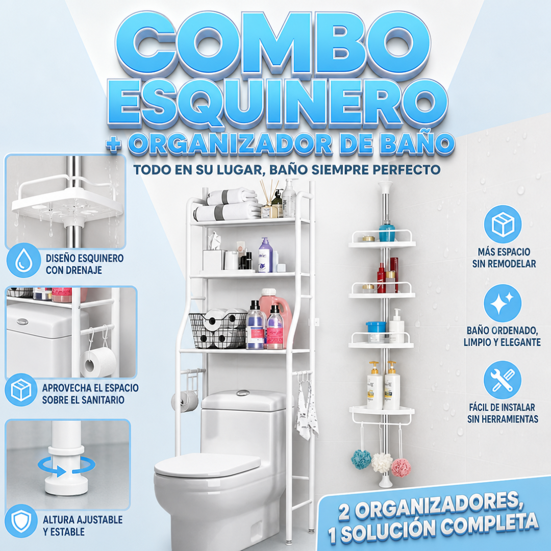 COMBO ORGANIZADOR PARA BAÑO + ESQUINERO DE DUCHA
