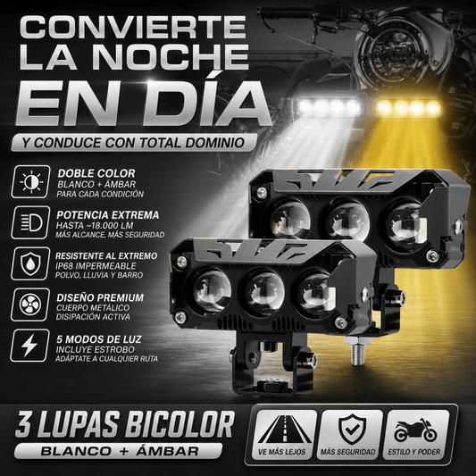 PAR DE EXPLORADORAS LED 3 OJOS| 120W POTENCIA REAL + RESISTENCIA IP67
