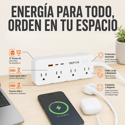 MULTITOMA 5 METROS 12 EN 1 CON PROTECCIÓN DE VOLTAJE