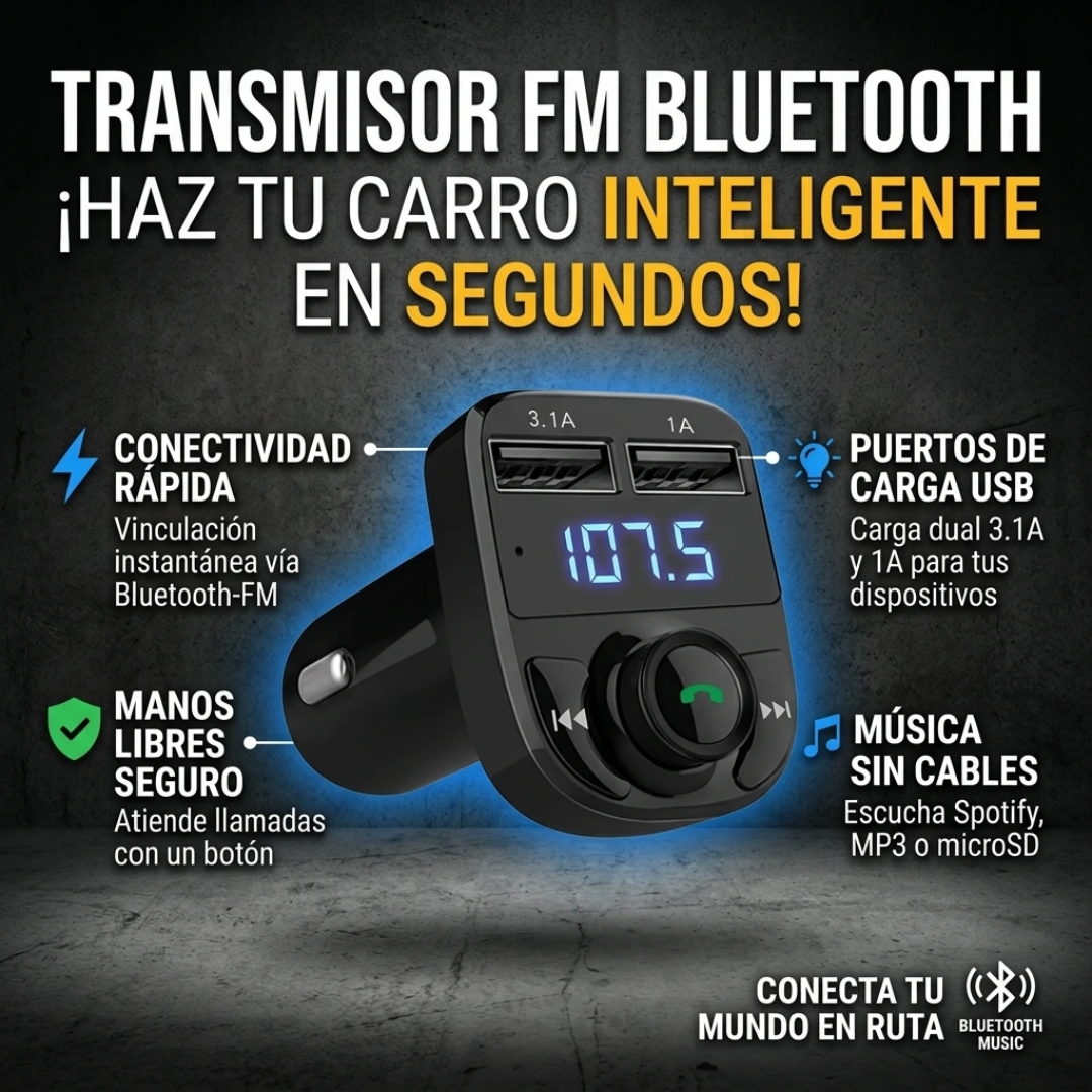 CONVERTIDOR A BLUETOOTH CON RADIO FM Y PUERTO DE CARGA USB