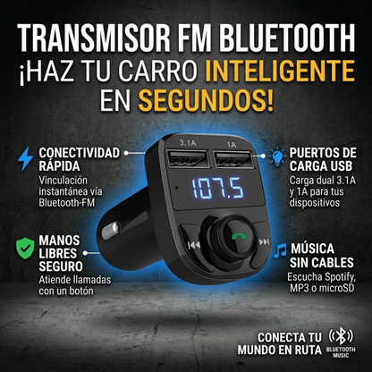 CONVERTIDOR A BLUETOOTH CON RADIO FM Y PUERTO DE CARGA USB