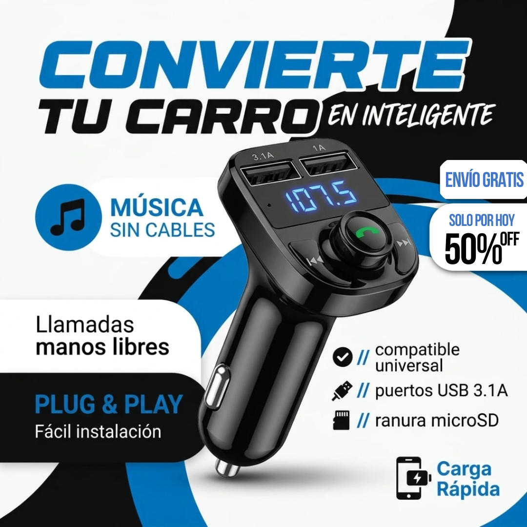 CONVERTIDOR A BLUETOOTH CON RADIO FM Y PUERTO DE CARGA USB