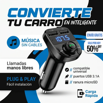 CONVERTIDOR A BLUETOOTH CON RADIO FM Y PUERTO DE CARGA USB
