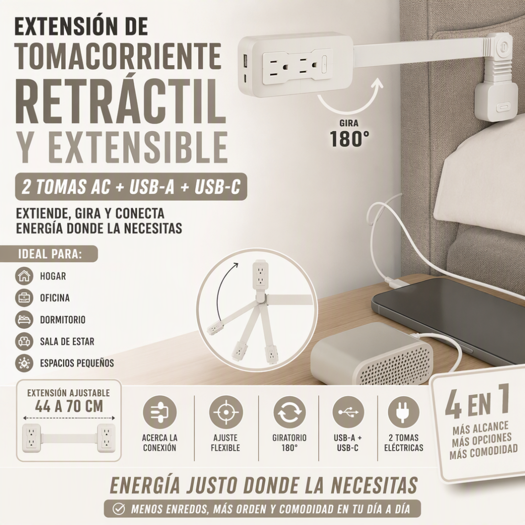 TOMA CORRIENTE PLEGABLE CON PUERTO USB