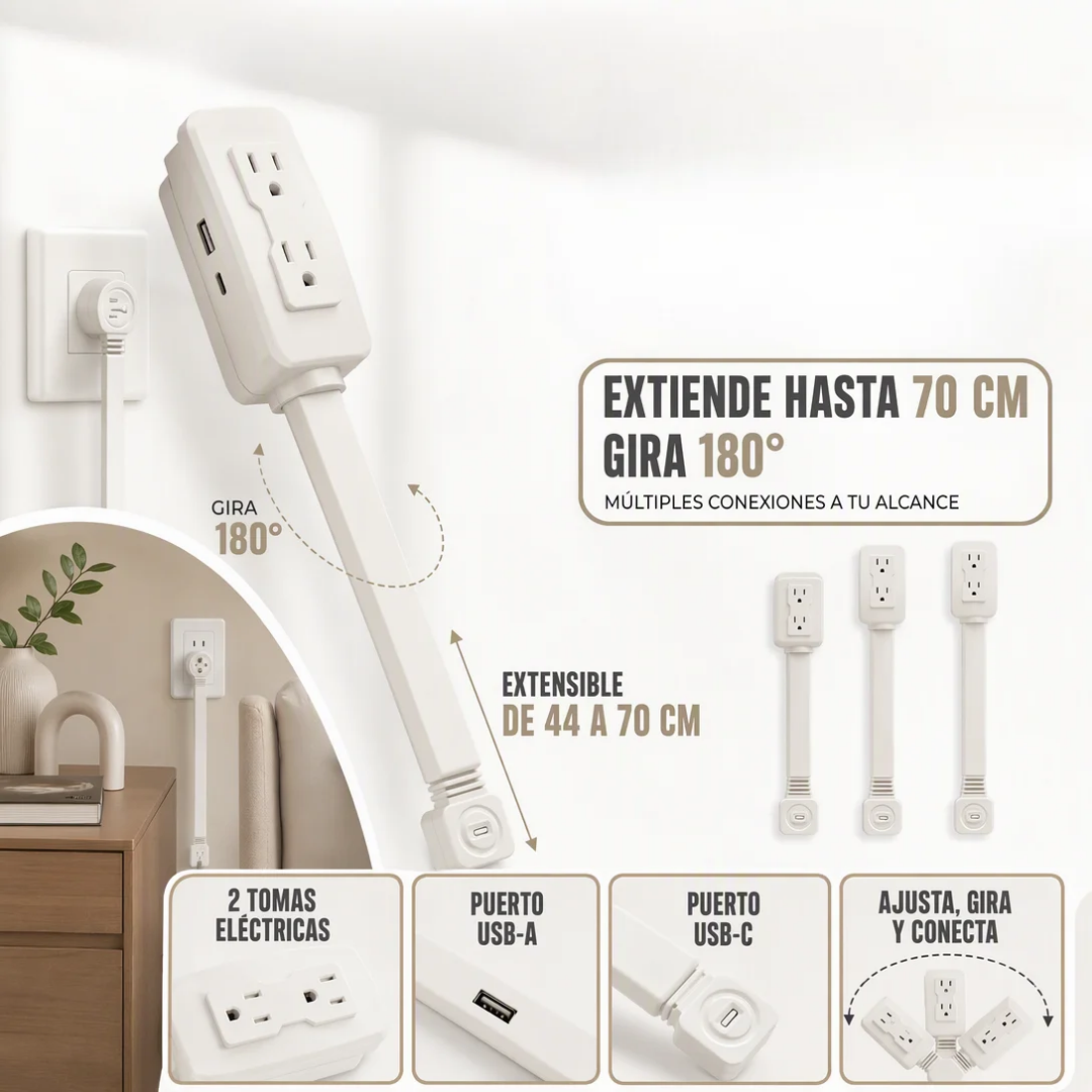 TOMA CORRIENTE PLEGABLE CON PUERTO USB