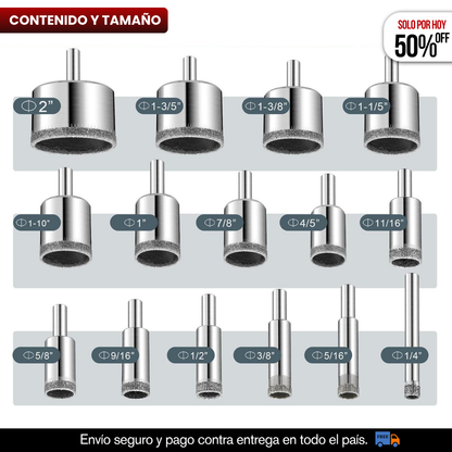 SET 15 BROCAS DIAMANTADAS - COMPATIBILIDAD UNIVERSAL