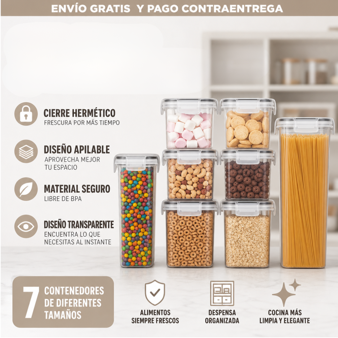 SET X7 CONTENEDORES HERMETICOS PARA ALIMENTOS