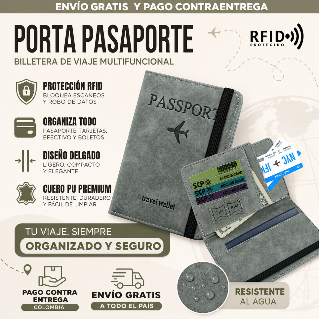 PORTA PASAPORTE CON TECNOLOGIA RFID