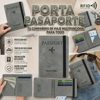 PORTA PASAPORTE CON TECNOLOGIA RFID