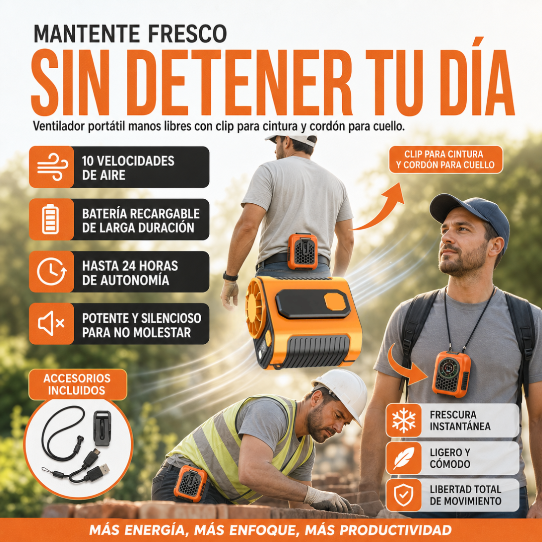VENTILADOR PORTATIL MANOS LIBRES CON POWERBANK