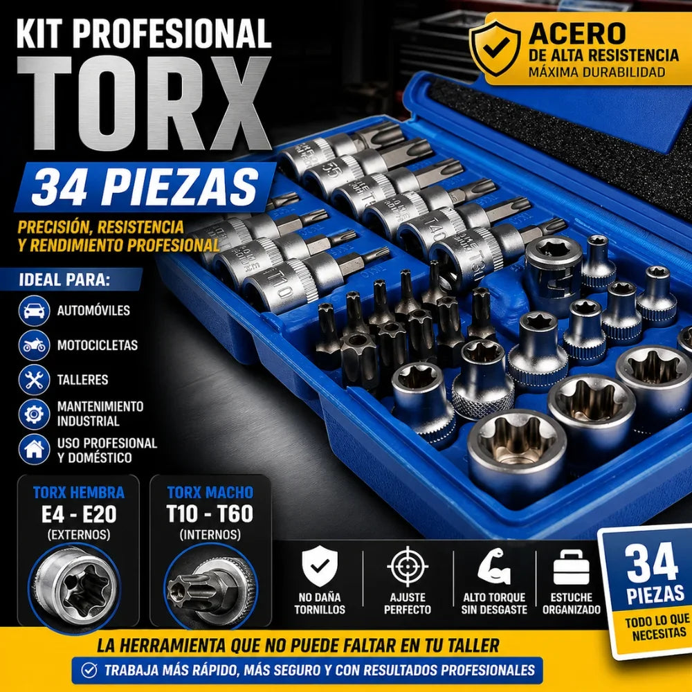 JUEGO DE COPAS TORX 34 PIEZAS MACHO Y HEMBRA