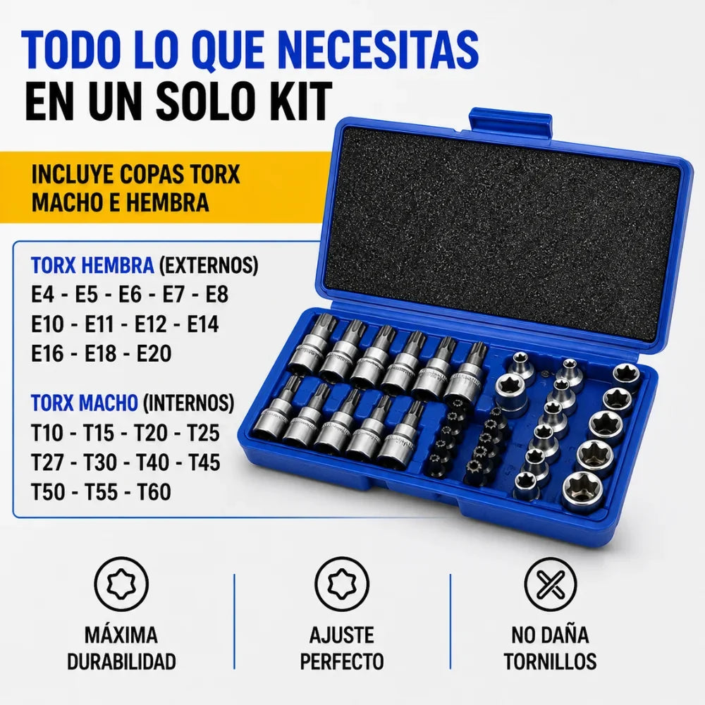 JUEGO DE COPAS TORX 34 PIEZAS MACHO Y HEMBRA